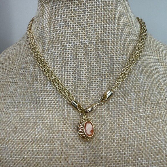 Vintage Amedeo Gold-Tone Multi-Strand Necklace With Reversible Cameo Pendant - Picture 1 of 15
